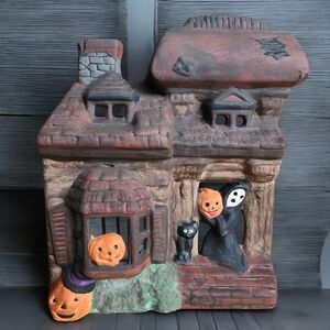 Vintage 1978 Lefauve Handpainted Ceramic Haunted House Halloween Ghost Pumpkin